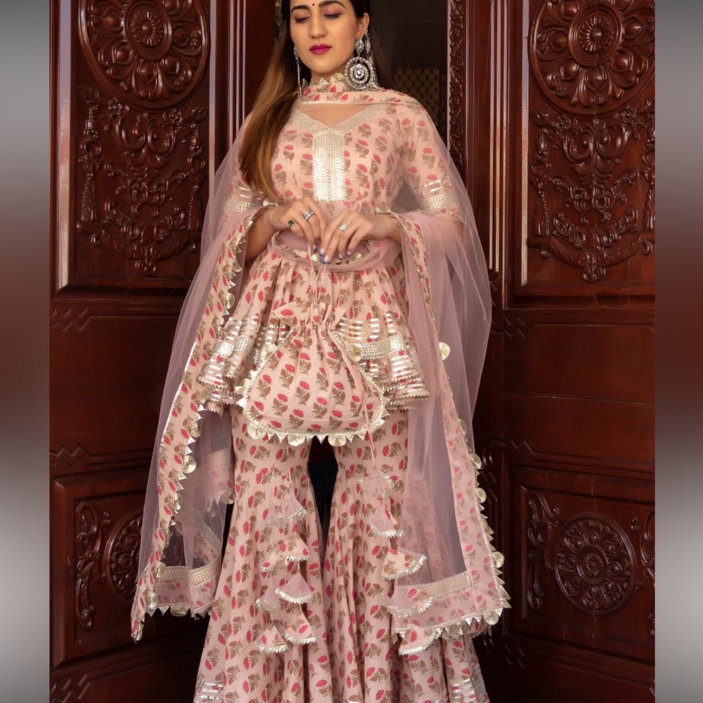 Pink floral salwar kameez, 3 piece set for Indian/ Pakistani/ Bengali wedding